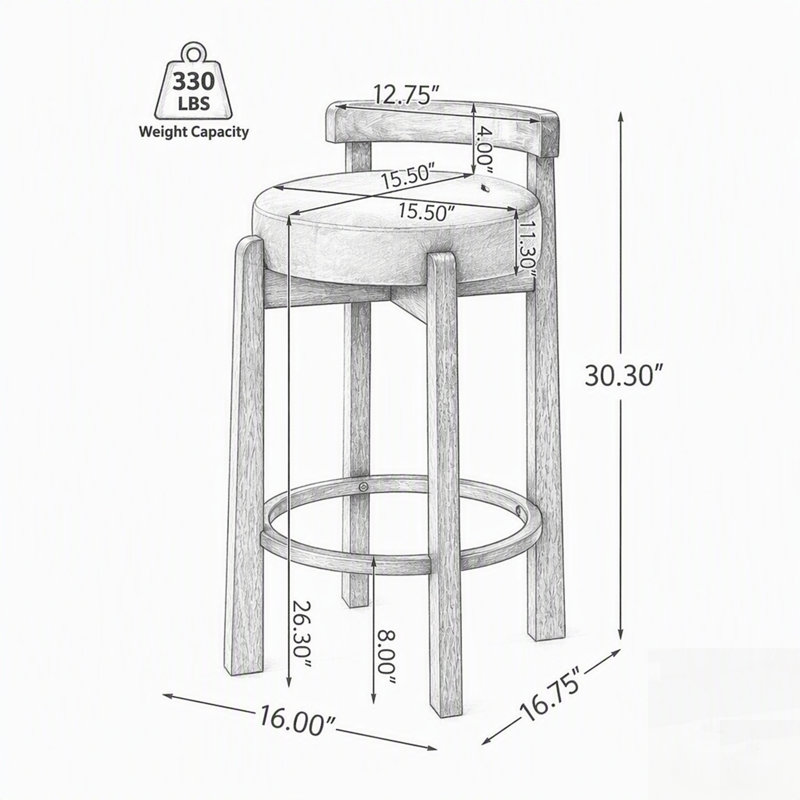 Ensemble de 2 tabourets de bar en bois d'hévéa à hauteur de comptoir avec repose-pieds, finition noyer foncé et revêtement vert Elise