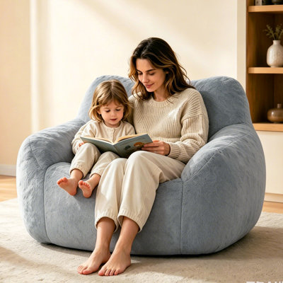 Giant Bean Bag Chair for Adults (47"D x 41"W x 33"H), Large Memory Foam BeanBag Chairs with Filler, Oversized Faux Fur Bean Bag Sofa, Comfy Reading Chair for Bedroom, Soft Floor Chair for Living Room Game Room (Grey)
