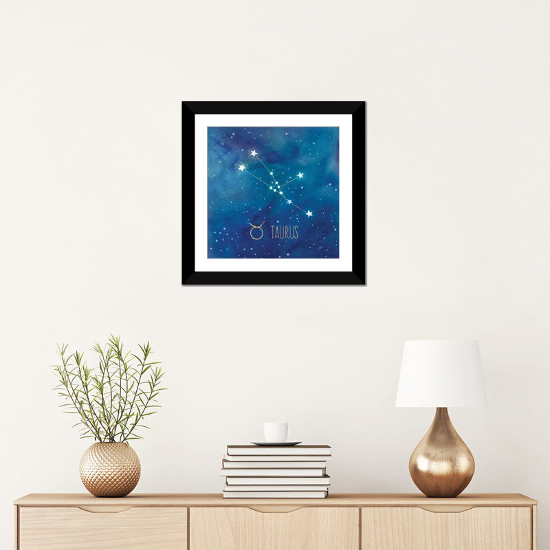 «Star Sign Taurus», impression sur toile, H 16 po x l 16 po x P 1 po, Papier d'art encadré noir, Blanc
