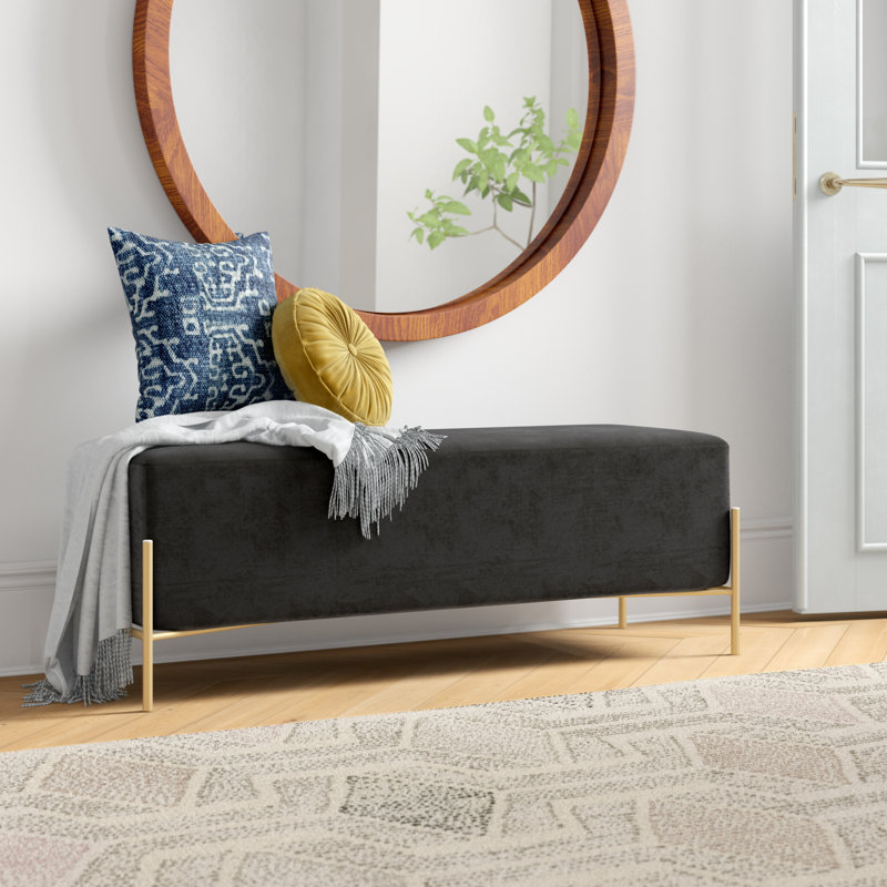 Banc rembourré en velours Oreta, Noir