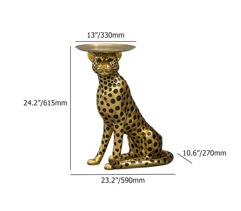 Resin Panther End Table Luxury Gold Leopard Accent Side Table With Tray Top Drink Table