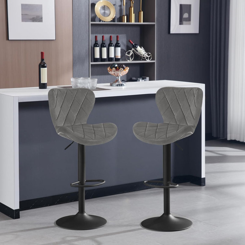 Padroni Upholstered Velvet Adjustable Height Bar Stool, Grey/Brown/Blue