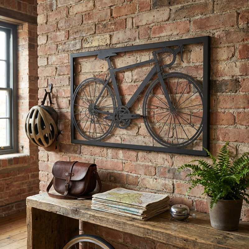 Art mural en métal bicyclette, Noir, H 21,5 po x l 37,5 po x P 1 po