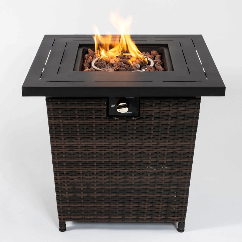 28Inch Wicker Square Fire Pit Table