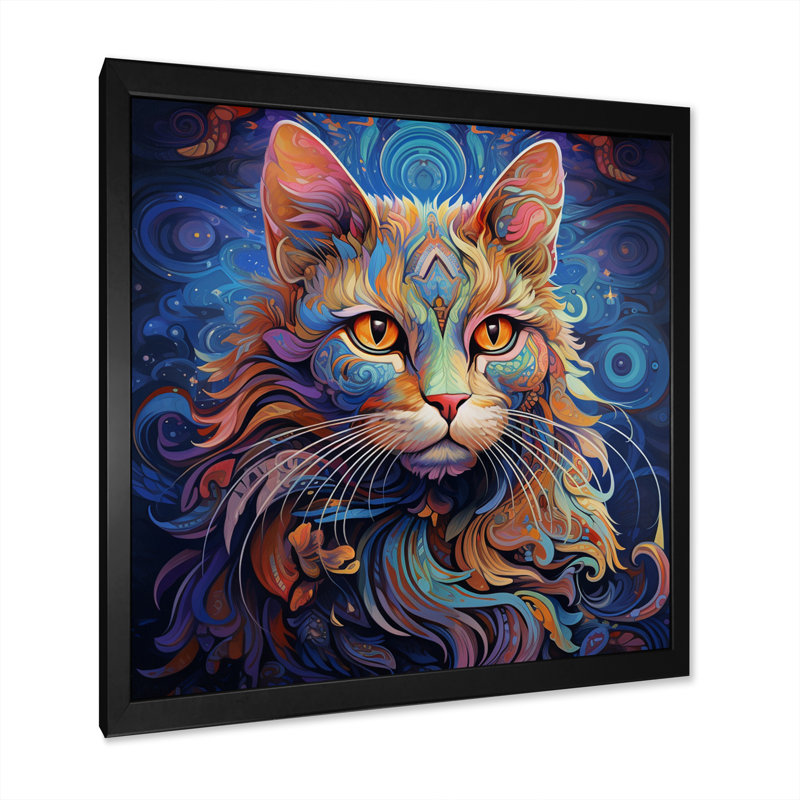 Chat cosmique avec regard mystérieux - imprimé, H 36 po x l 36 po x P 1,5 po, Cadre simple noir