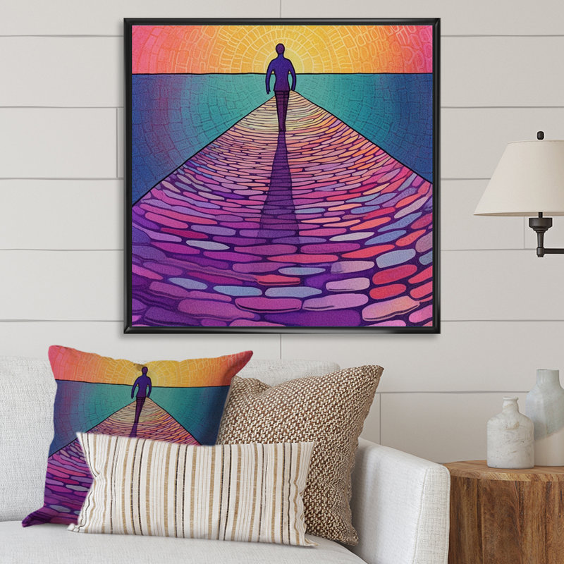 " Man Walking Towards Horizon Of Light ", Black Floater Framed, 30" H x 30" W x 1" D