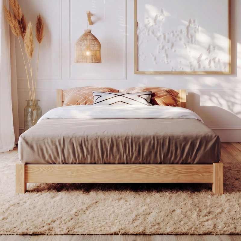 Structure de lit Hardiman, 85" x 85", Bois clair