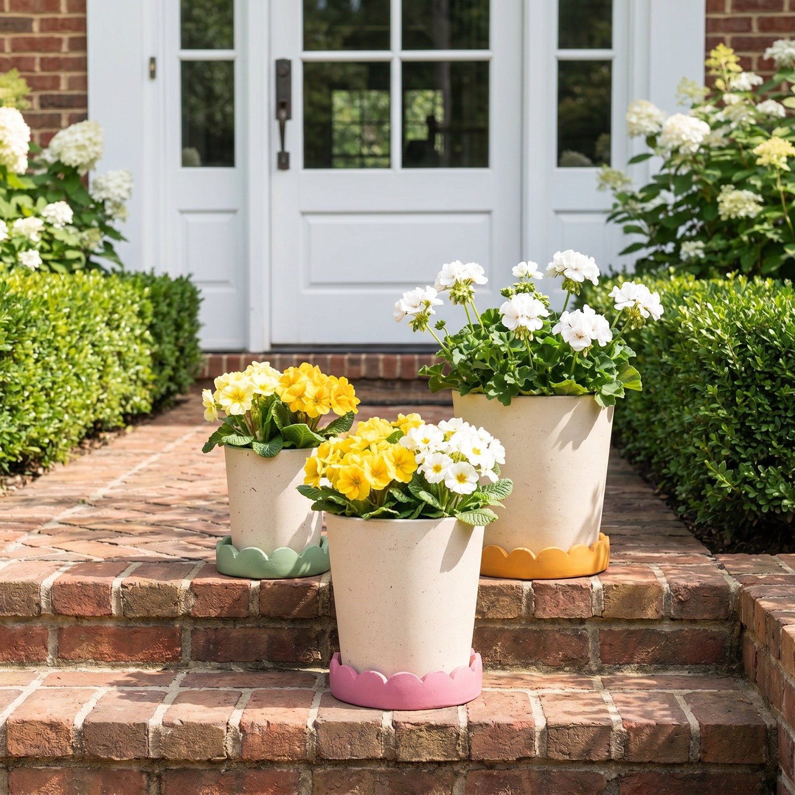 SET OF THREE SCALLOPED TERRACOTTA PLANTERS