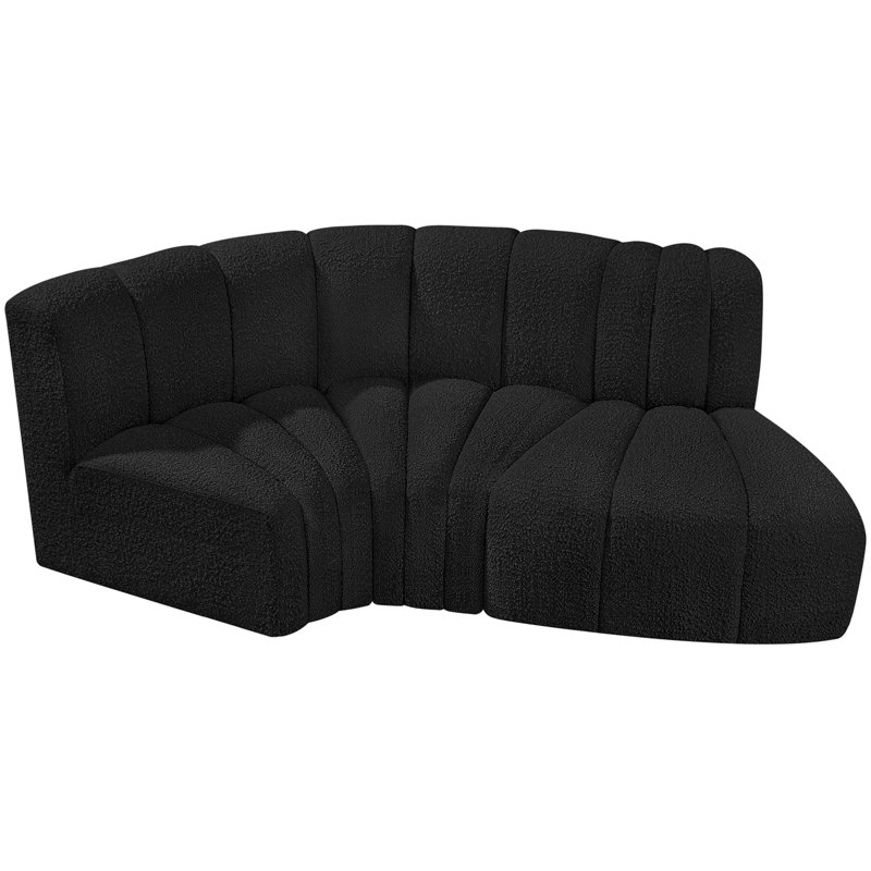 Canapé et chaise rembourrés Hubertus, Tissu bouclé noir