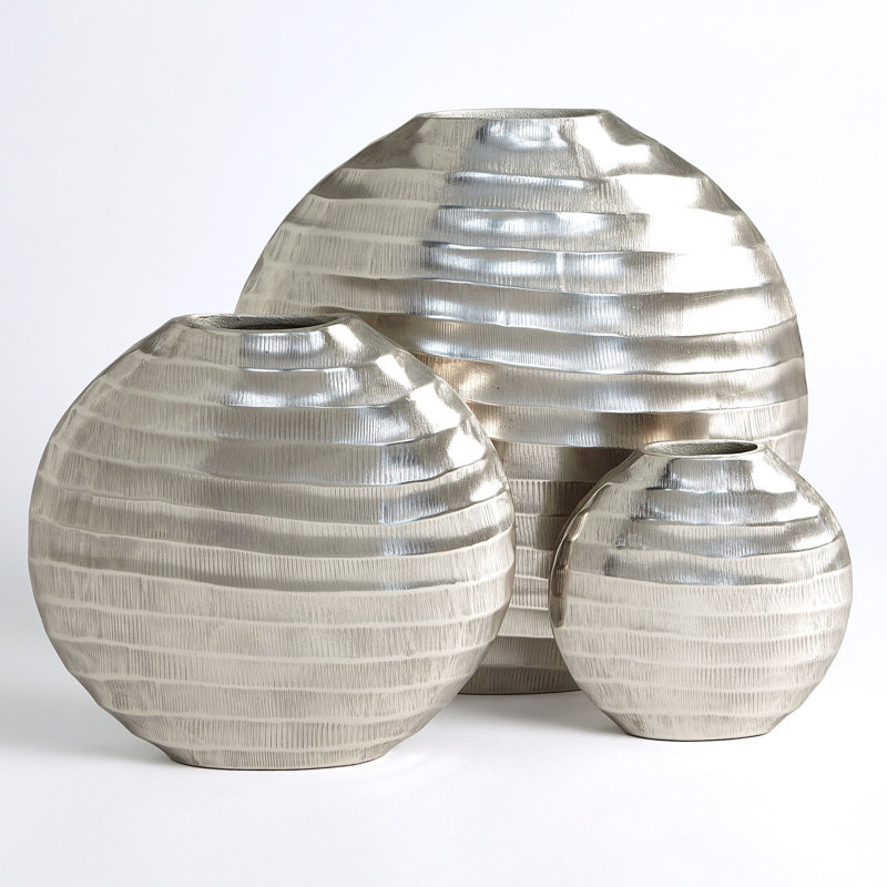 Aluminum Table Vase, Antique Nickel, 7.25" H x 7.75" W x 2.5" D