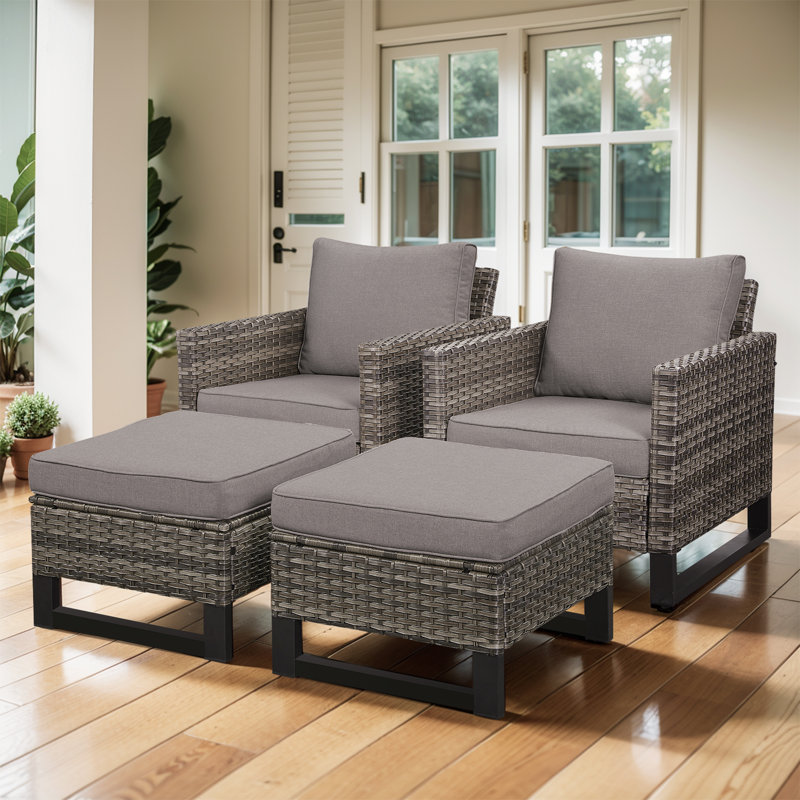 Ensemble de 2 chaises de patio d'extérieur avec repose-pieds Nazime, Gris, Gris