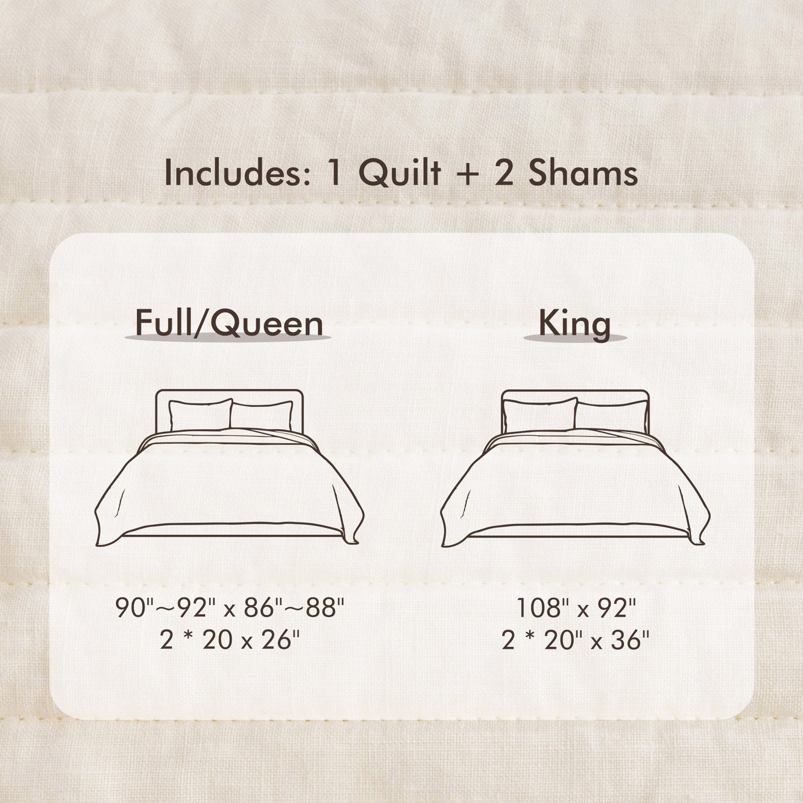 100% French Linen Channel Quilted Breathable Quilt Set With Shams, Eggnog, Queen Quilt + 2 Standard Shams