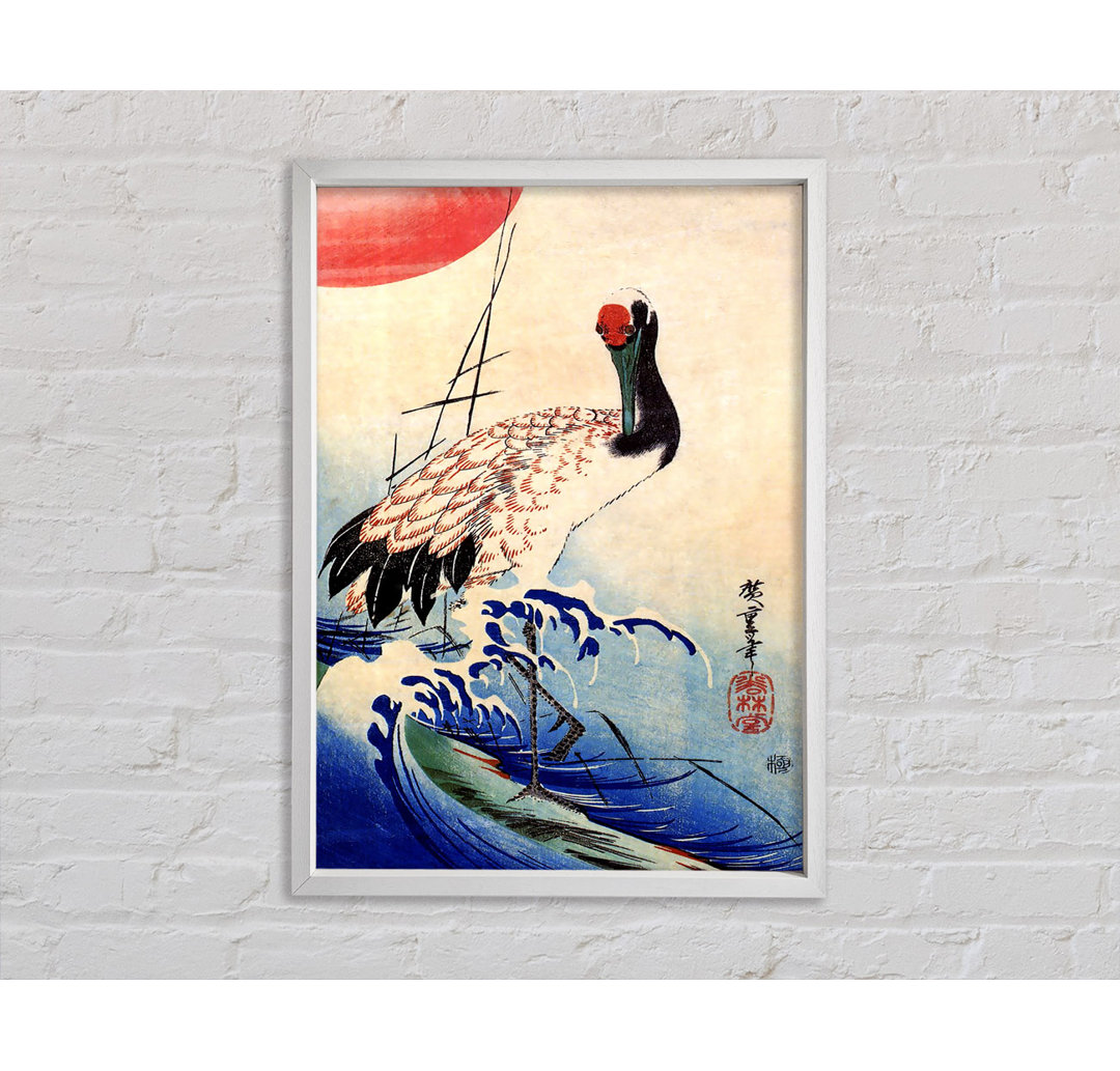 Hiroshige Kranich und aufgehende Sonne - Einzelner Bilderrahmen Kunstdrucke auf Leinwand