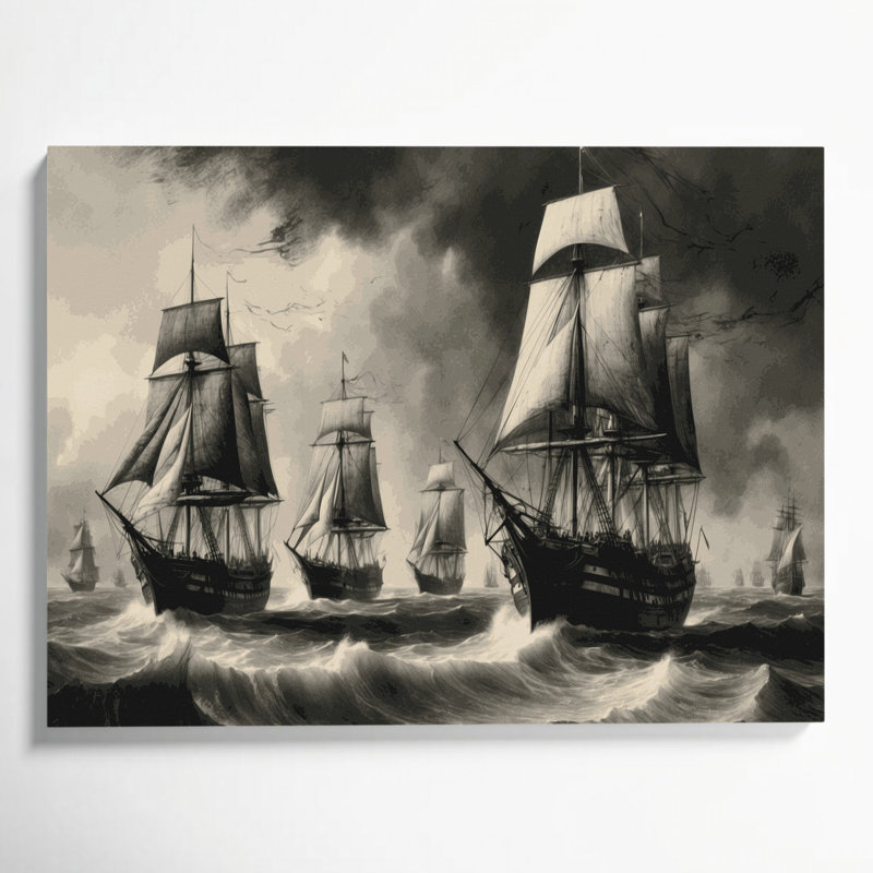Art nautique sur toile brun gris nautique, H 11 po x l 14 po