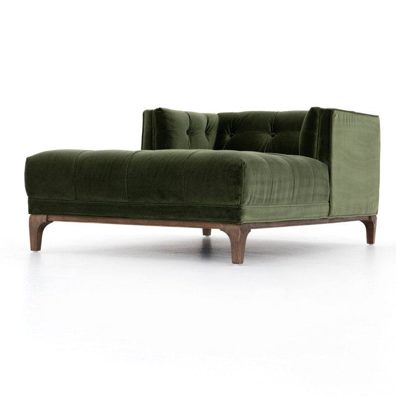 Chaise longue capitonnée Bari, Velours olive saphir
