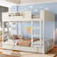 Lit superposé double avec lit gigogne, lit superposé en bois pour enfants avec bibliothèque et garde-corps de sécurité, blanc et beige-667516533-667516538