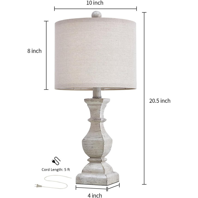 White Rustic Wood Table Lamps Set of 2