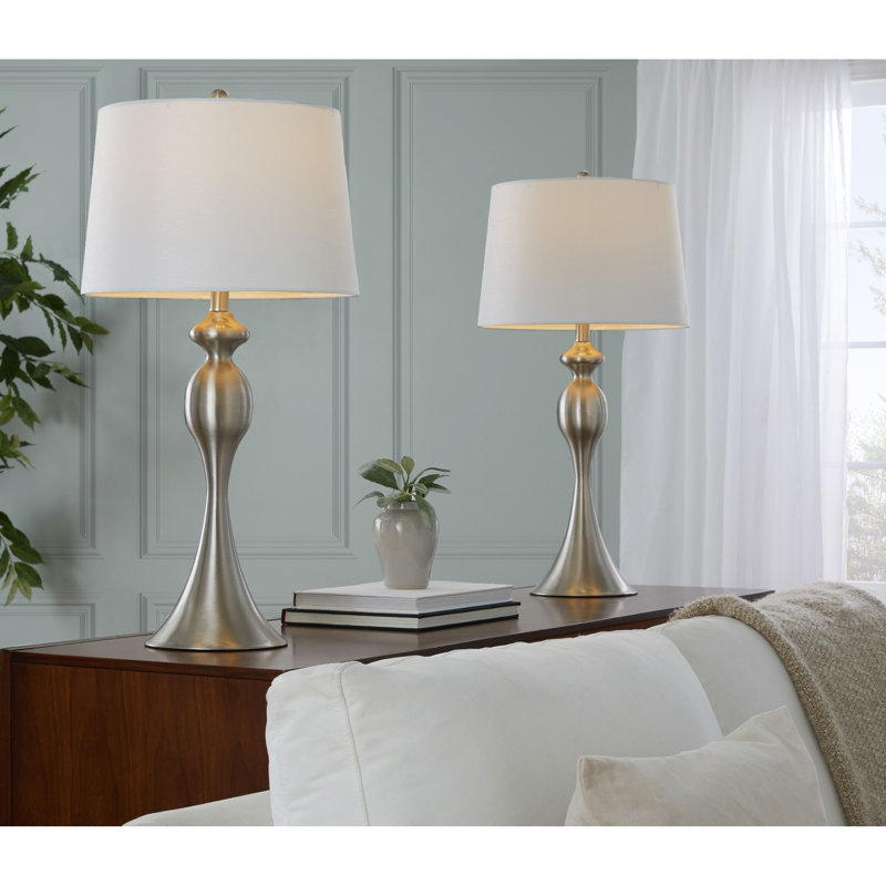 Ashland 30" Contemporary Table Lamp in Brushed Nickel with White Linen Shade from Grandview Gallery by LumiSource - Set of 2