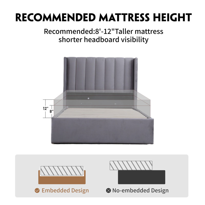 Lit plateforme avec rangement Daizia, gris, Simple