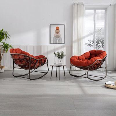 Chaise berçante d'extérieur en rotin, fauteuil inclinable et berçant rembourré pour le porche avant, salon, patio, jardin, vert olive, chaise