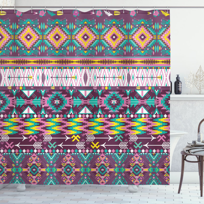 Ensemble de rideau de douche et crochets tribal, H 70 po x l 69 po
