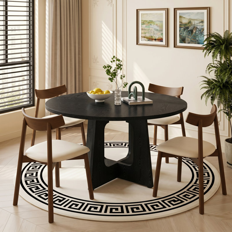 Table de salle à manger moderne 47 po avec piédestal à grain de bois architectural, Noir