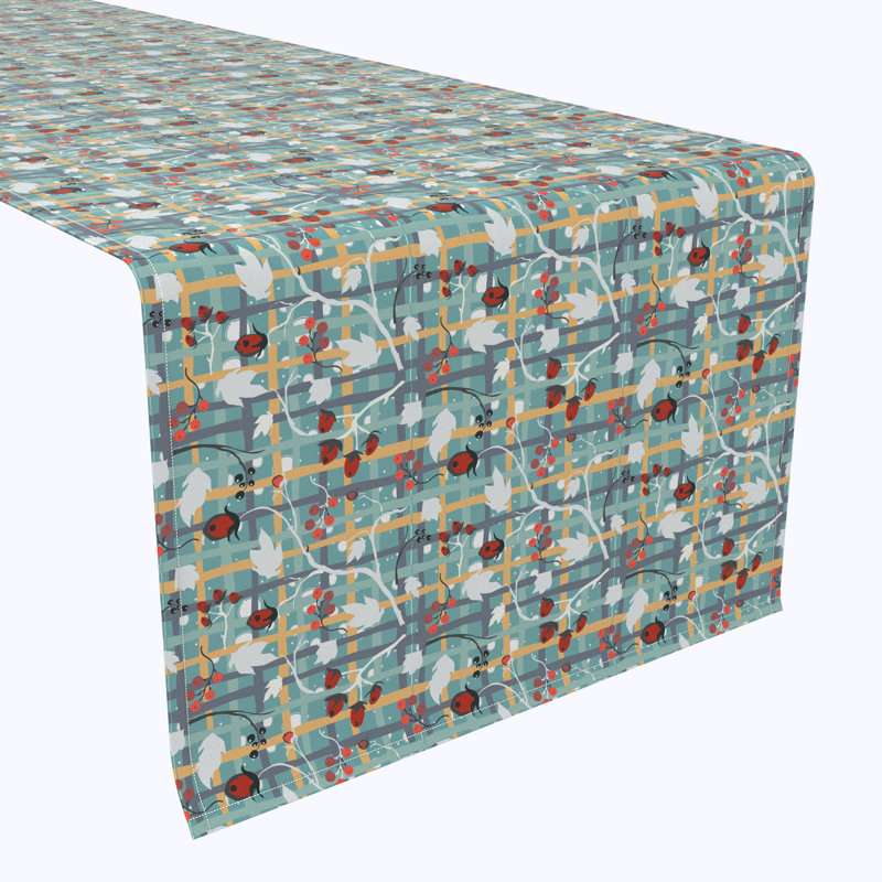 Wolfeboro Floral Table Runner, 108" x 14", Green, Green Beautiful Berry Weave
