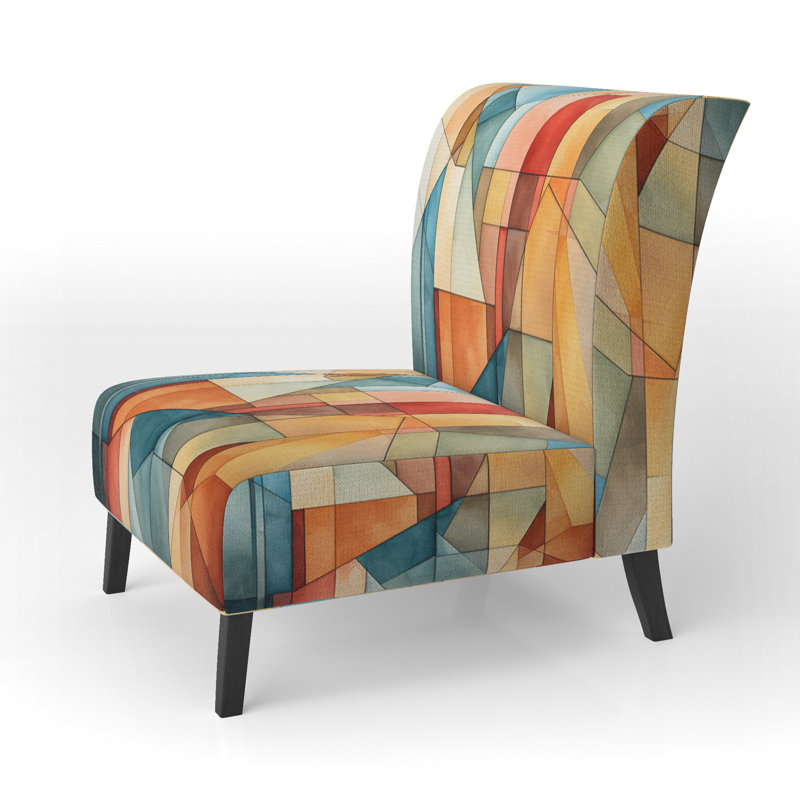 Cubism Experiment With Minimalist I - Upholstered Modern Slipper Chair, Teal Accent Chair