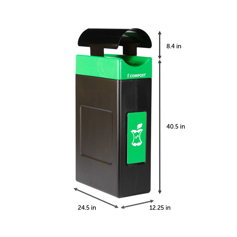 Contenant à compost Avante de zone commerciale, unité étroite avec couvercle de pavillon, doublure incluse, 30