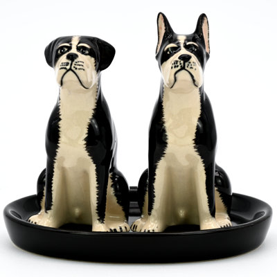 Salière et poivrière Boxer (noir) et plateau en céramique noire