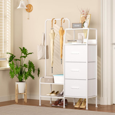Dresser With Hanging Rack - 3 Fabric Drawers Kids Dresser For Bedroom - Reversible Tall Storage Tower, Small Space Clothes Storage Organizer Cabinet For Apartment, Dorm 49.21''H, White