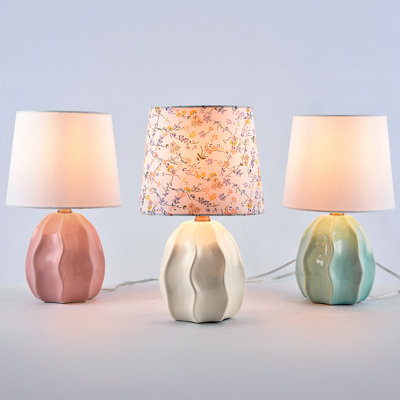 13.5" Ceramic Small Kitchen Counter Lamp Set, Decorative Kids Bedside Lamp