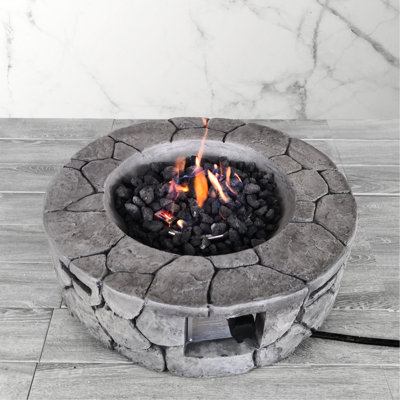 9''h X 28''w Concrete Fire Pit - 40000 , Rust And Heat , Outdoor Living, Stone Gray Fireplace For Outdoors 28''d 9''h,
