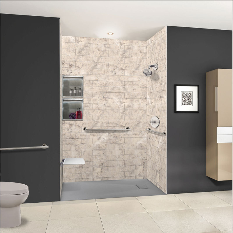 Base de douche à seuil zéro avec drain de bout 67 po x 36 po Transolide Trimslate, Gris foncé