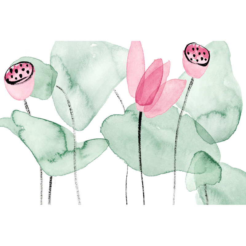 Lotus In Nature II by Melissa Wang - Wrapped Canvas Painting, 30cm H x 46cm W