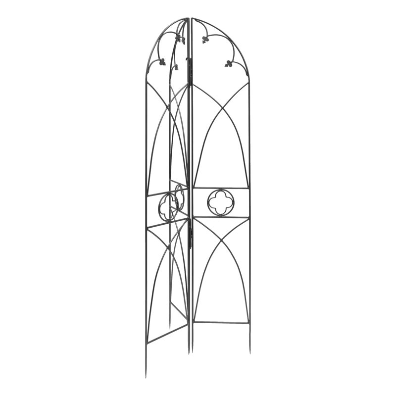 Graphite Wrought Iron Gothic Trellis with Cathedral Arches