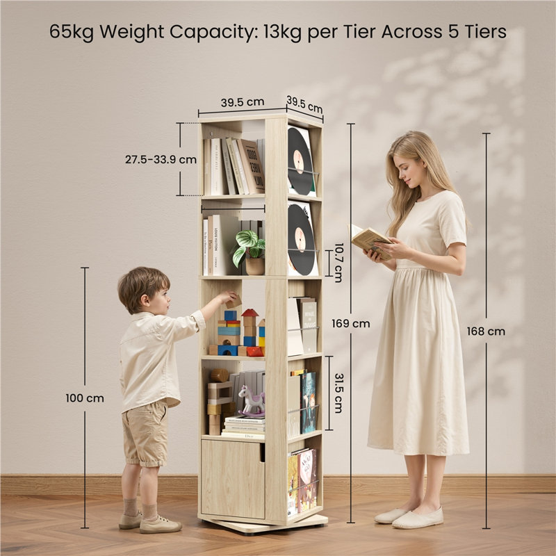 169cm H x 39.5cm W Bookcase, Light Natural Wood