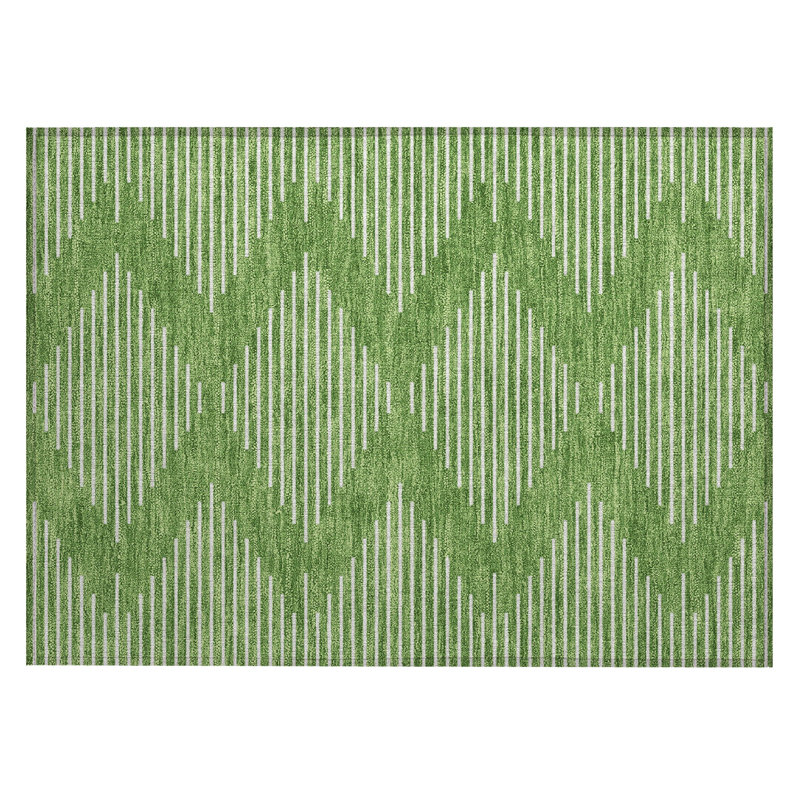 Green Geometric Pattern Washable Synthetic Rug 30" x 20"