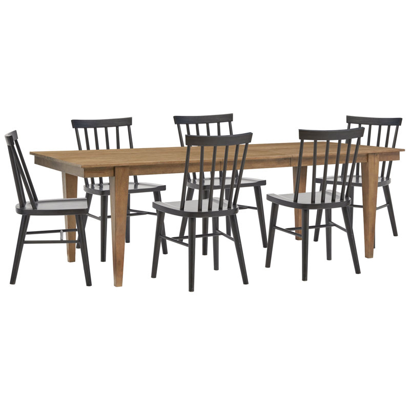 Extendable Rectangular Dining Table With 4 Grey Side Chairs, 7 Pcs: Table, 6 Chairs