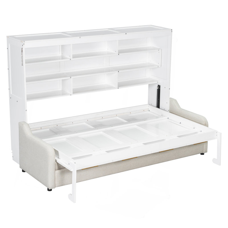 Lit escamotable avec canapé pliant, tablettes de rangement intégrées et lumière DEL Murphy, Double