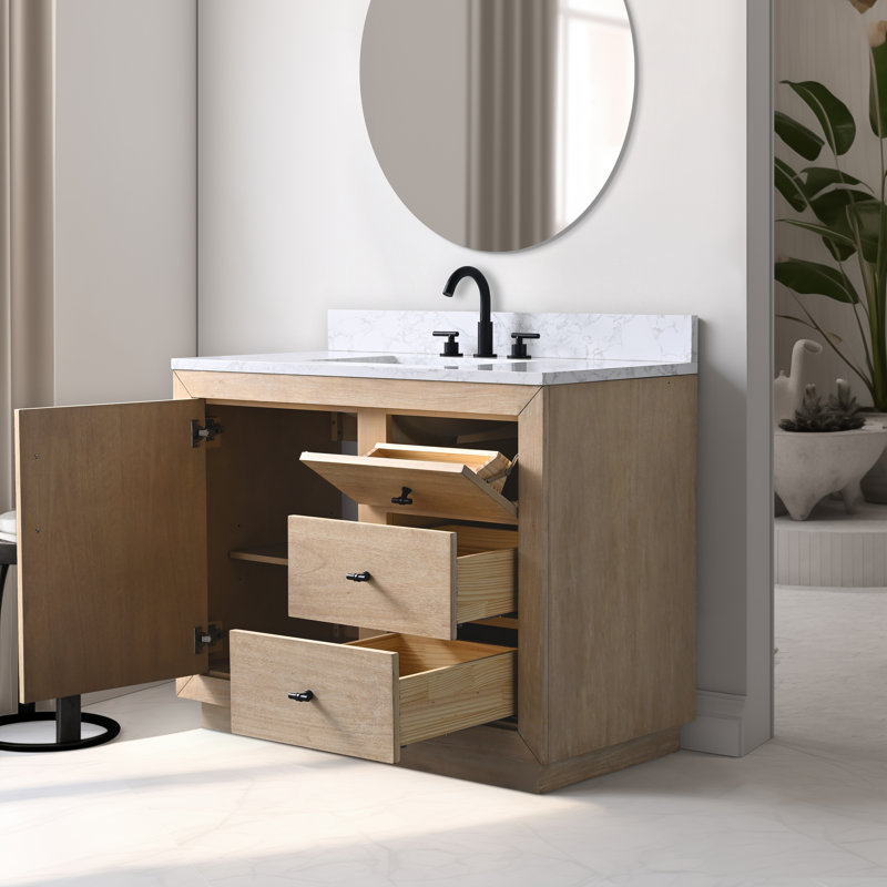 Ensemble de meuble-lavabo simple 42 po, Arabescato blanc, Blé clair