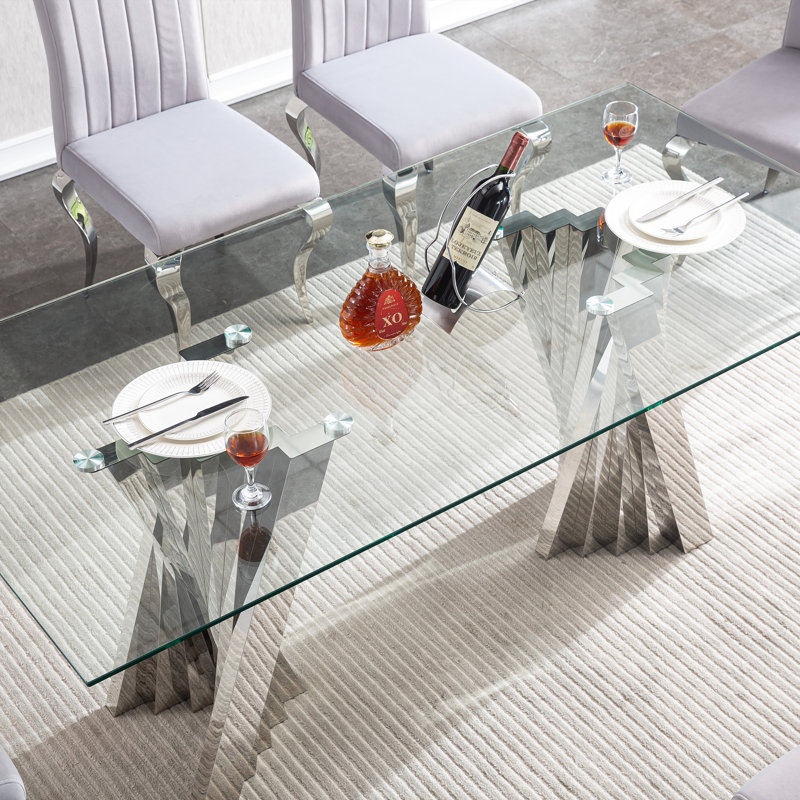 7 - Piece Dining Set, Silver, Gray