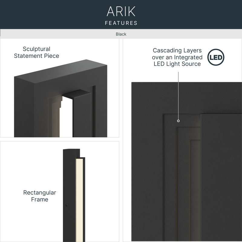Arik 26.5" 1-Light LED Outdoor Wall Light in Black, 26.5" H x 5.5" W x 2.75" D
