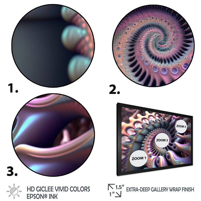 Turquoise et fractale rose IV - reproduction sur toile, H 34 po x l 44 po x P 1,5 po, Cadre photo noir