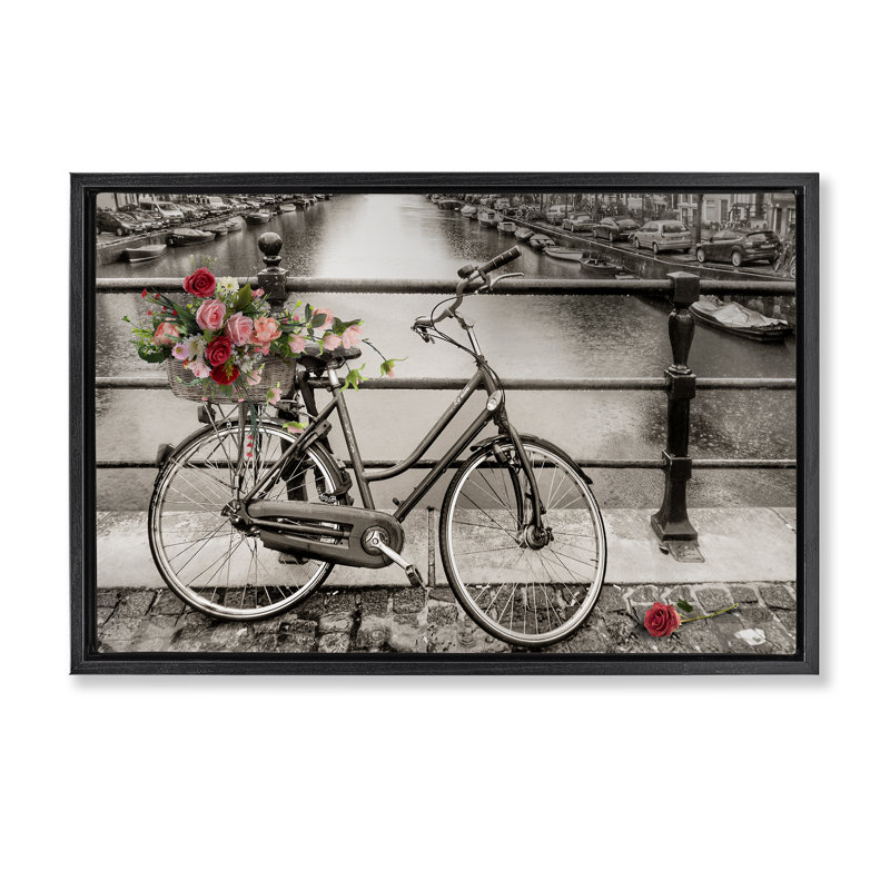Toile flottante encadrée par Rose Design par CAD Designs, Cadre flottant noir de jais, H 21 po x l 31 po