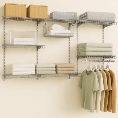 Silver Adjustable Wire Closet Shelf Kit – 3–5 Ft Expandable Organizer System With Adjustable Shelves – Rust-resistant Steel For Closets, Laundry, Pantry & Garage