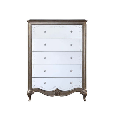 Esteban 5 Storage Drawers Chest, Antique Champagne Finish