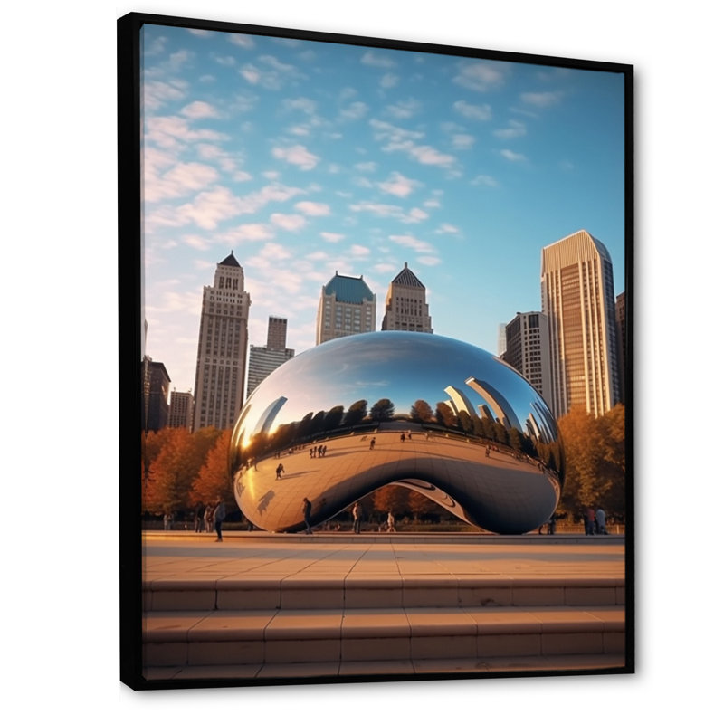 Iconic Chicago Skyline I sur impression sur toile, H 32 po x l 16 po x P 1 po, Cadre flottant noir