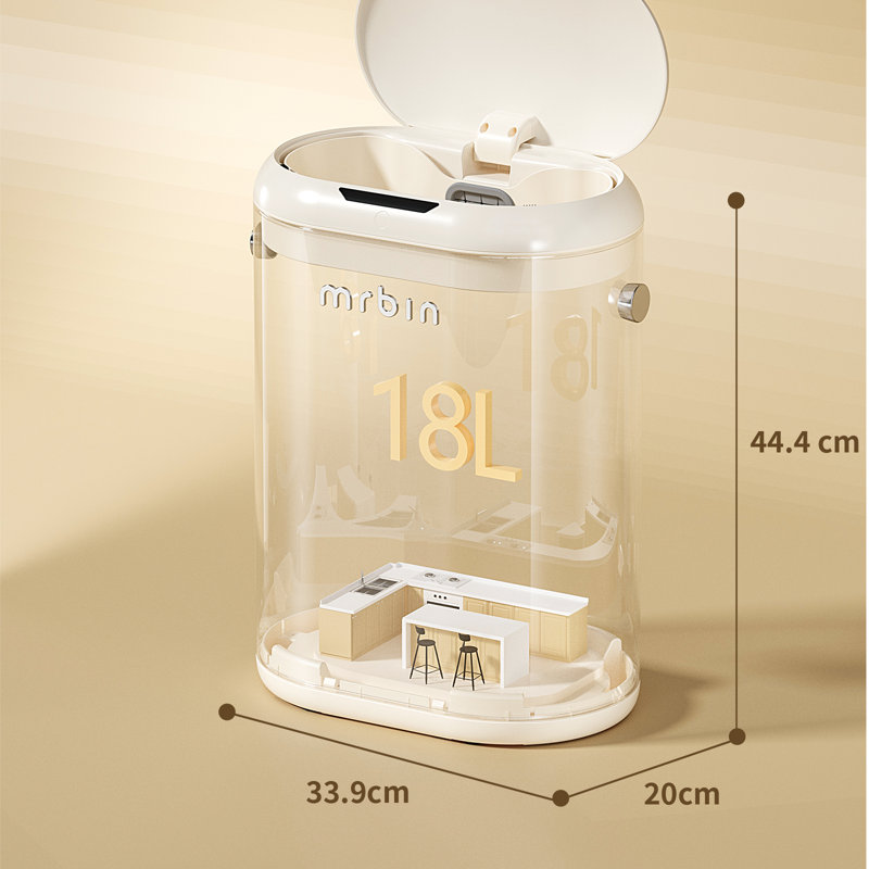 Poubelle en métal à absorption automatique pour la salle de bain, poubelle sans contact avec couvercle, poubelle mince pour le bureau et la chambre à coucher, corbeille à déchets avec capteur de mouvement électrique pour la cuisine, blanc crème