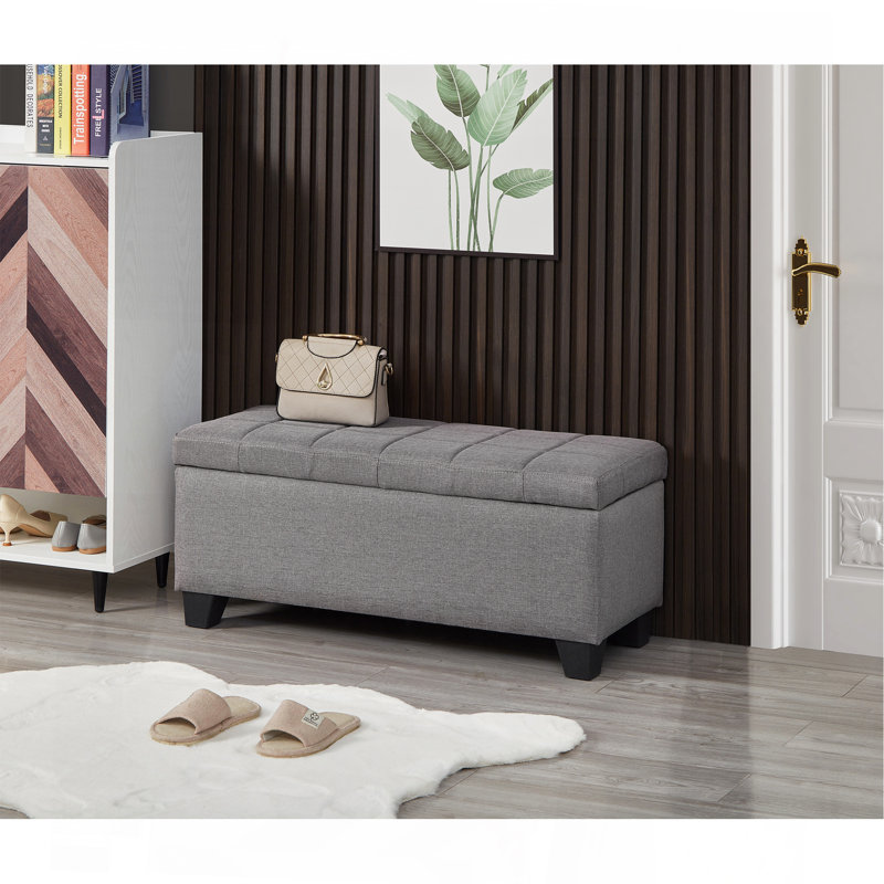 Upholstered Storage Rectangular Bench For Entryway Bench, Light Gray